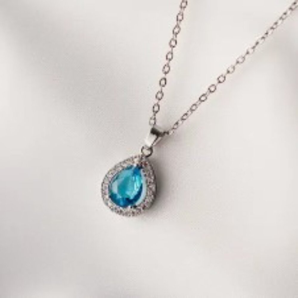 Nikola Valenti White Gold-Plated Austrian Blue Crystal Pendant Necklace